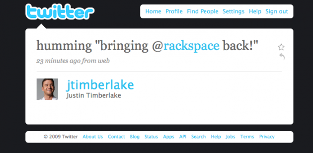 Timberlake clowning Rackspace